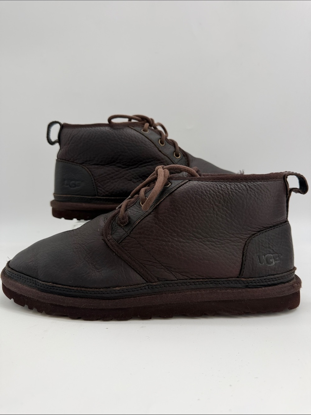 UGG Neumel Dark Brown Leather Shearling Wool Lined Chukka Boots Men's Size 9.0